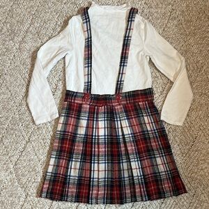 EUC Vintage Plaid Suspender Skirt with White Long Sleeve Top size 4/5